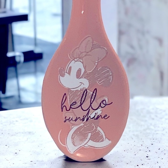 Disney Minnie Mouse Spoon Rest Ceramic Hello Sunshine NWT Mid Century Pink Coral - Picture 2 of 16
